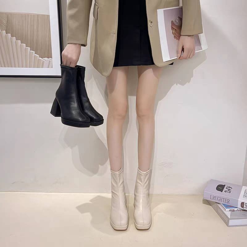 厚底高跟短靴 厚底靴 高跟靴 粗跟靴 短靴 彈力靴 顯瘦靴 時尚靴 百搭靴 韓系靴 秋冬靴 女生靴 G8772-細節圖2