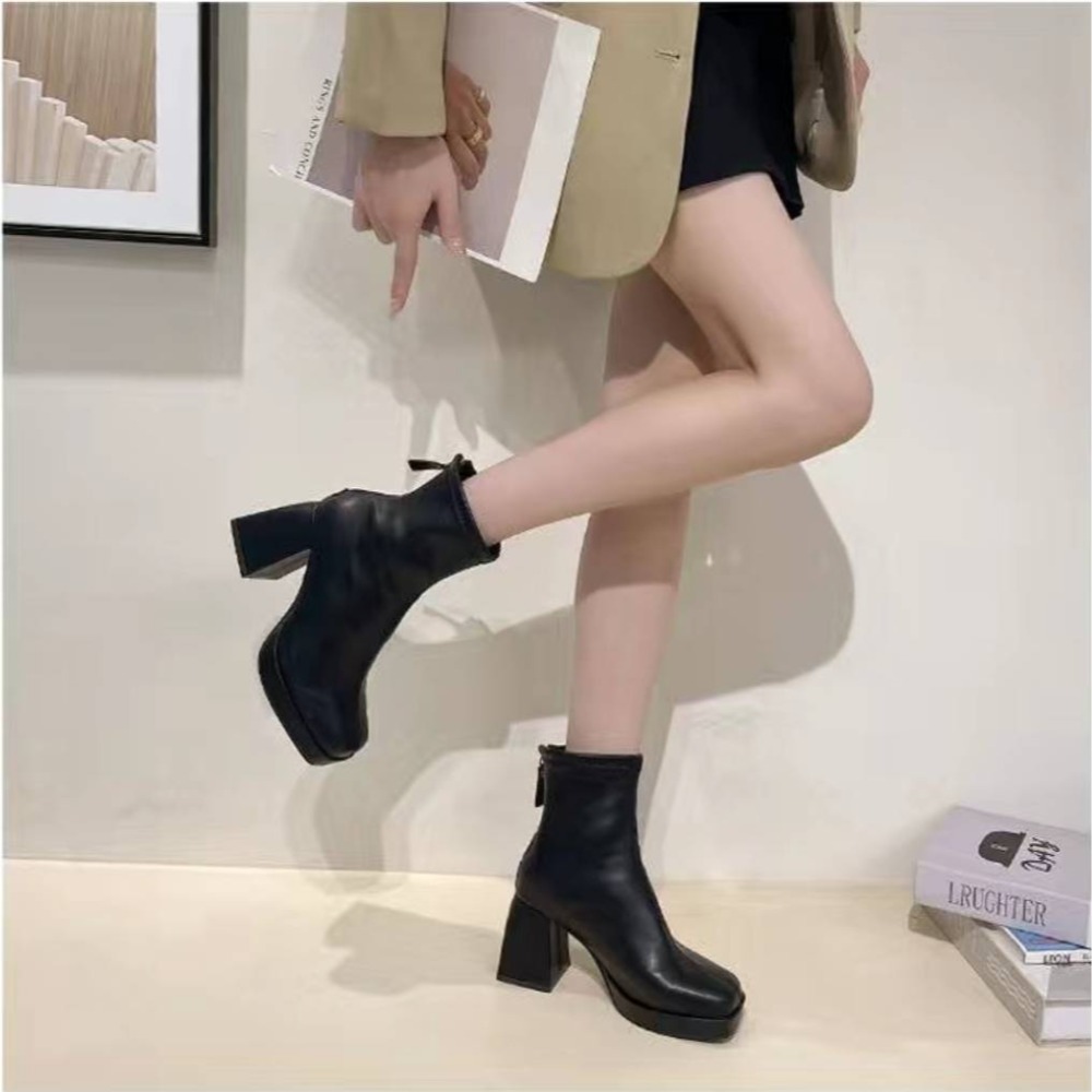 厚底高跟短靴 厚底靴 高跟靴 粗跟靴 短靴 彈力靴 顯瘦靴 時尚靴 百搭靴 韓系靴 秋冬靴 女生靴 G8772-細節圖3