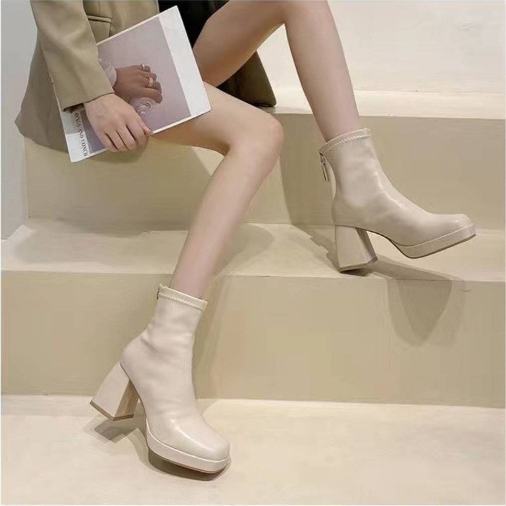 厚底高跟短靴 厚底靴 高跟靴 粗跟靴 短靴 彈力靴 顯瘦靴 時尚靴 百搭靴 韓系靴 秋冬靴 女生靴 G8772-細節圖7