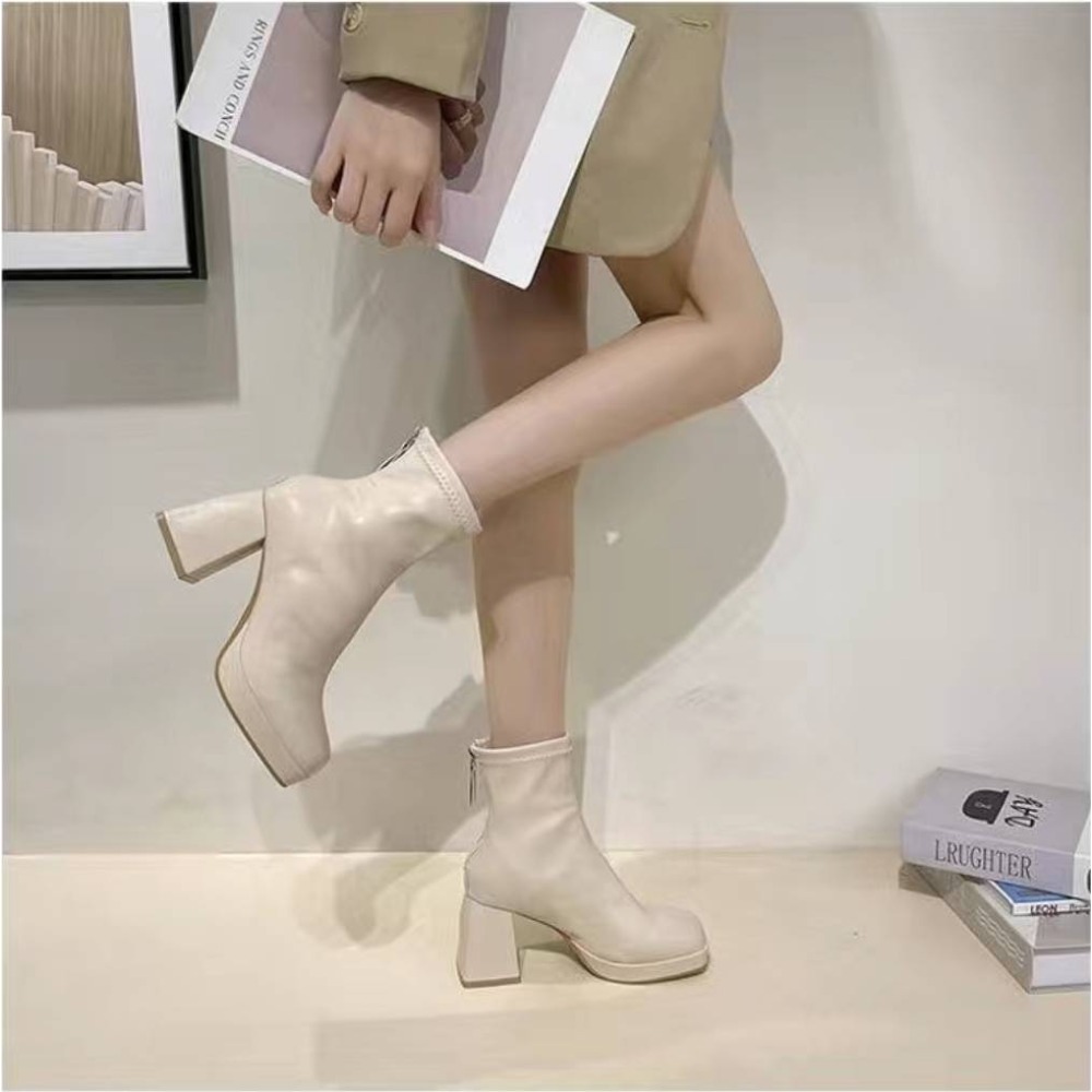 厚底高跟短靴 厚底靴 高跟靴 粗跟靴 短靴 彈力靴 顯瘦靴 時尚靴 百搭靴 韓系靴 秋冬靴 女生靴 G8772-細節圖8