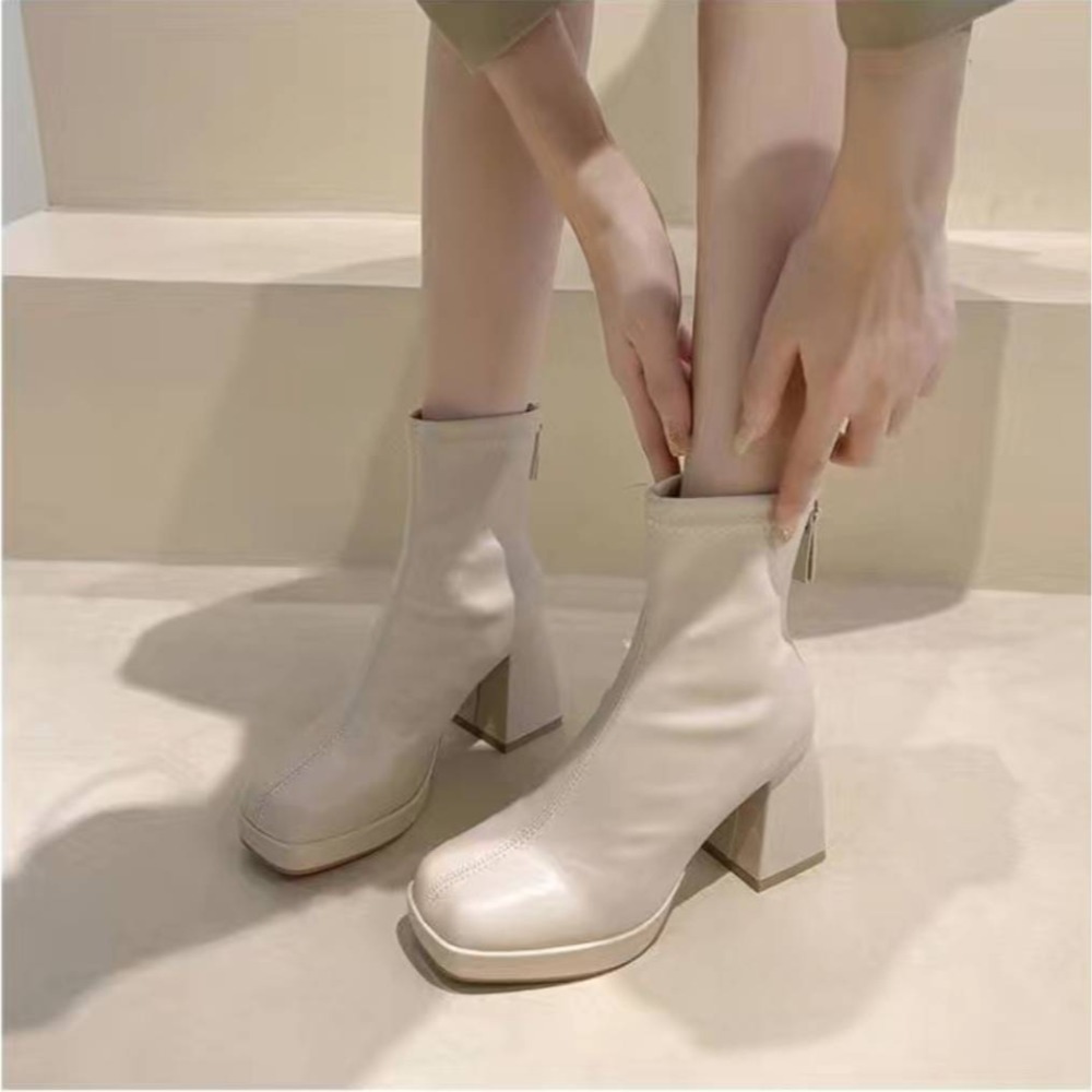 厚底高跟短靴 厚底靴 高跟靴 粗跟靴 短靴 彈力靴 顯瘦靴 時尚靴 百搭靴 韓系靴 秋冬靴 女生靴 G8772-細節圖9