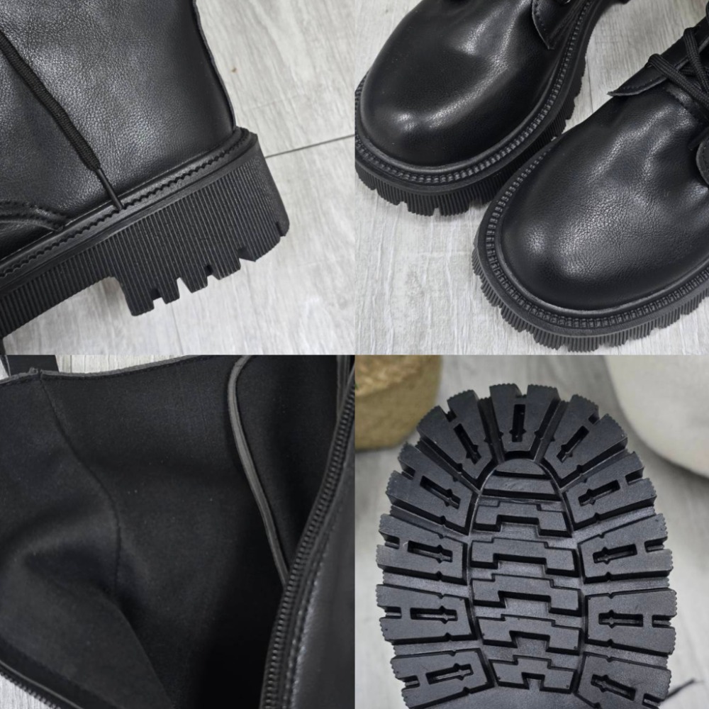 大尺碼42 短筒馬丁靴 厚底女靴 綁帶軍靴 粗底增高靴 側拉鍊靴 韓系酷帥短靴 工裝風女靴 防滑耐走靴 歐美穿搭1825-細節圖9