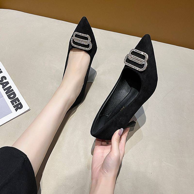 尖頭水鑽扣中跟鞋 優雅氣質跟鞋 通勤上班族必備婚宴鞋 約會百搭高跟鞋 顯瘦拉長腿型 舒適不咬腳中跟鞋 穿脫方便 G328-細節圖5