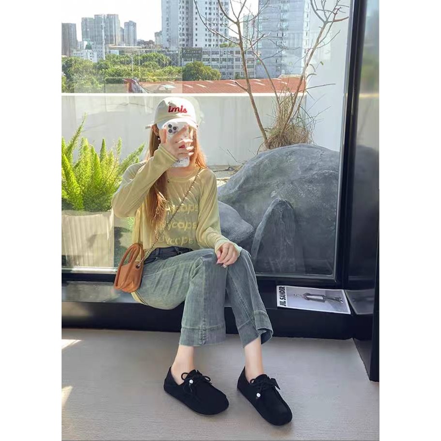 大尺碼44 後跟可踩 增高厚鞋墊 兩穿可後踩 磨砂絨軟底休閒鞋 樂福鞋 袋鼠鞋 懶人鞋 半拖鞋 美拉德 BK62-細節圖3