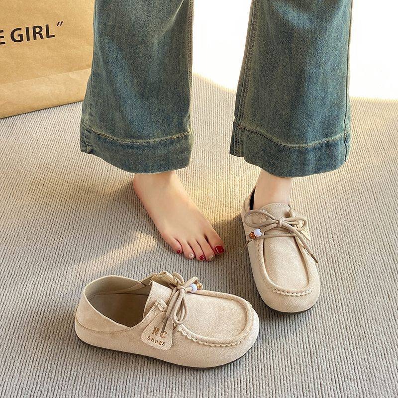 大尺碼44 後跟可踩 增高厚鞋墊 兩穿可後踩 磨砂絨軟底休閒鞋 樂福鞋 袋鼠鞋 懶人鞋 半拖鞋 美拉德 BK62-細節圖5