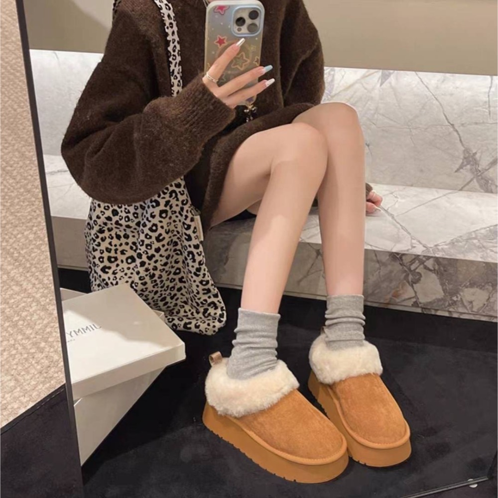 東大門同款♥️可愛保暖雪靴 毛毛雪靴 平底雪靴 雪靴 雪地靴 休閒短靴 靴子 短筒 低筒 保暖靴 內鋪毛 5506-細節圖2