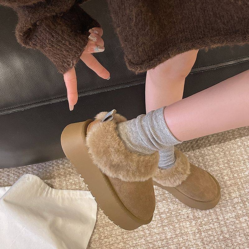 東大門同款♥️可愛保暖雪靴 毛毛雪靴 平底雪靴 雪靴 雪地靴 休閒短靴 靴子 短筒 低筒 保暖靴 內鋪毛 5506-細節圖6