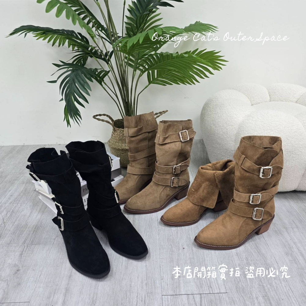 工程靴 中筒靴 扣帶靴 女靴 秋冬靴 粗跟靴 防滑靴 耐走靴 修腿靴 顯瘦靴 百搭靴 馬丁靴風 個性靴 騎士靴 813-細節圖6