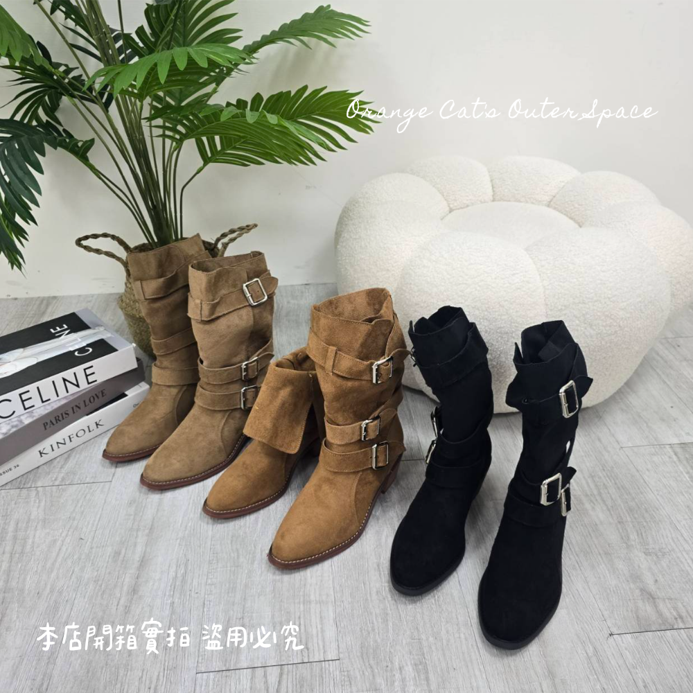 工程靴 中筒靴 扣帶靴 女靴 秋冬靴 粗跟靴 防滑靴 耐走靴 修腿靴 顯瘦靴 百搭靴 馬丁靴風 個性靴 騎士靴 813-細節圖8