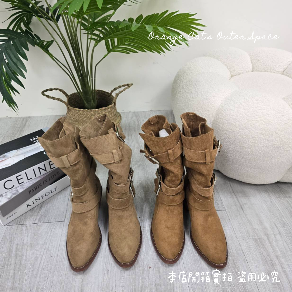 工程靴 中筒靴 扣帶靴 女靴 秋冬靴 粗跟靴 防滑靴 耐走靴 修腿靴 顯瘦靴 百搭靴 馬丁靴風 個性靴 騎士靴 813-細節圖9