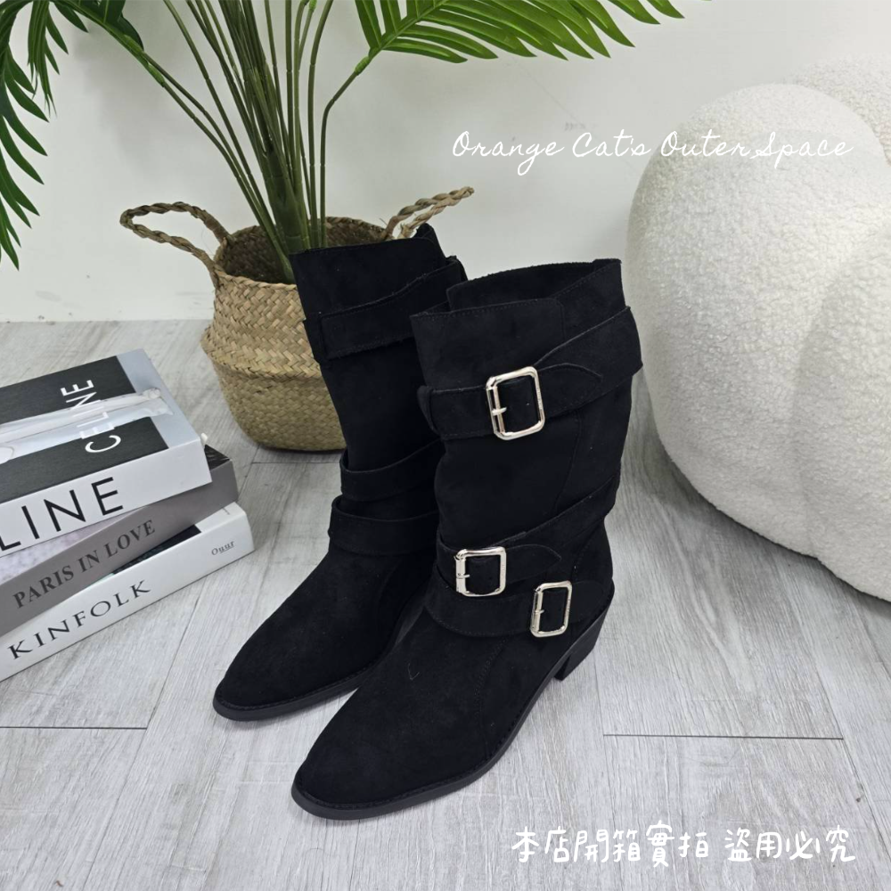 工程靴 中筒靴 扣帶靴 女靴 秋冬靴 粗跟靴 防滑靴 耐走靴 修腿靴 顯瘦靴 百搭靴 馬丁靴風 個性靴 騎士靴 813-規格圖10