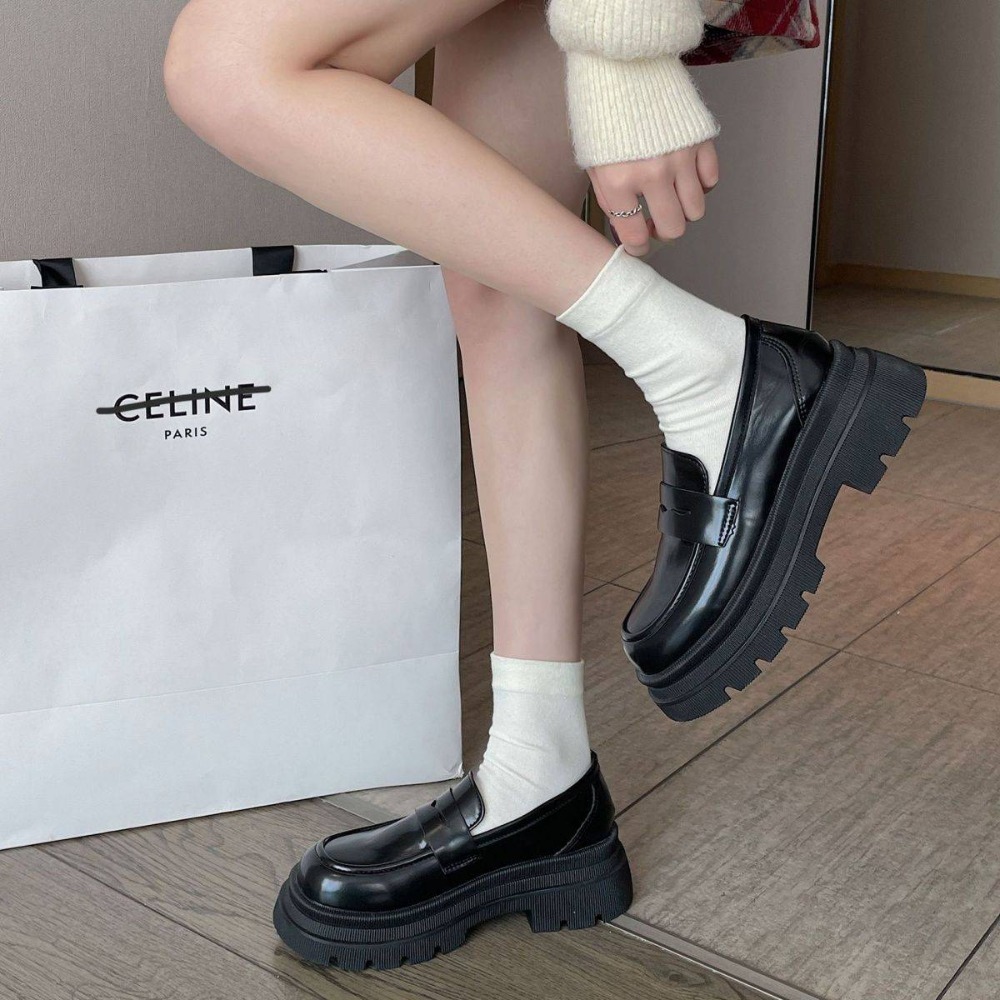 厚底樂福鞋 女款英倫風增高皮鞋 黑白百搭通勤鞋 防滑鋸齒大底 修飾腿型不累腳 日常上班學生穿搭必備 熱門推薦款AC567-細節圖3