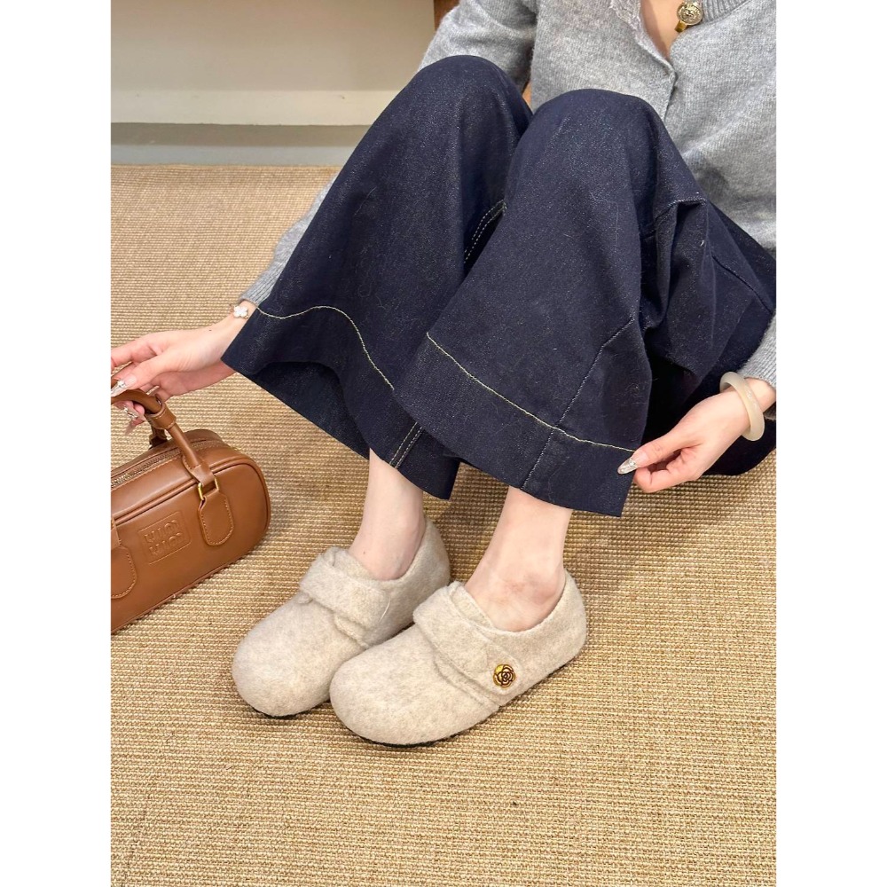 毛呢勃肯鞋【台灣現貨】毛毛鞋 厚底毛毛 雪靴 保暖鞋 內刷毛 鋪毛 保暖 勃肯鞋 毛鞋 9133-細節圖4