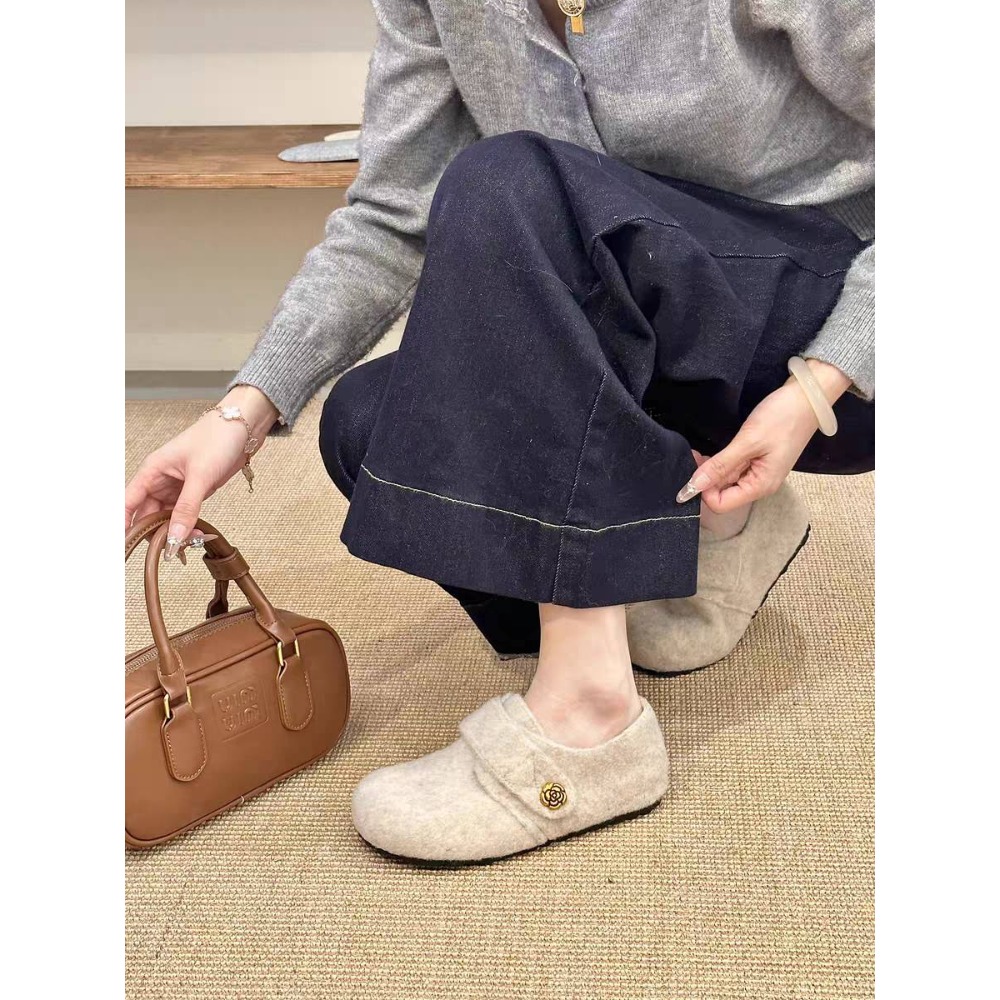 毛呢勃肯鞋【台灣現貨】毛毛鞋 厚底毛毛 雪靴 保暖鞋 內刷毛 鋪毛 保暖 勃肯鞋 毛鞋 9133-細節圖5