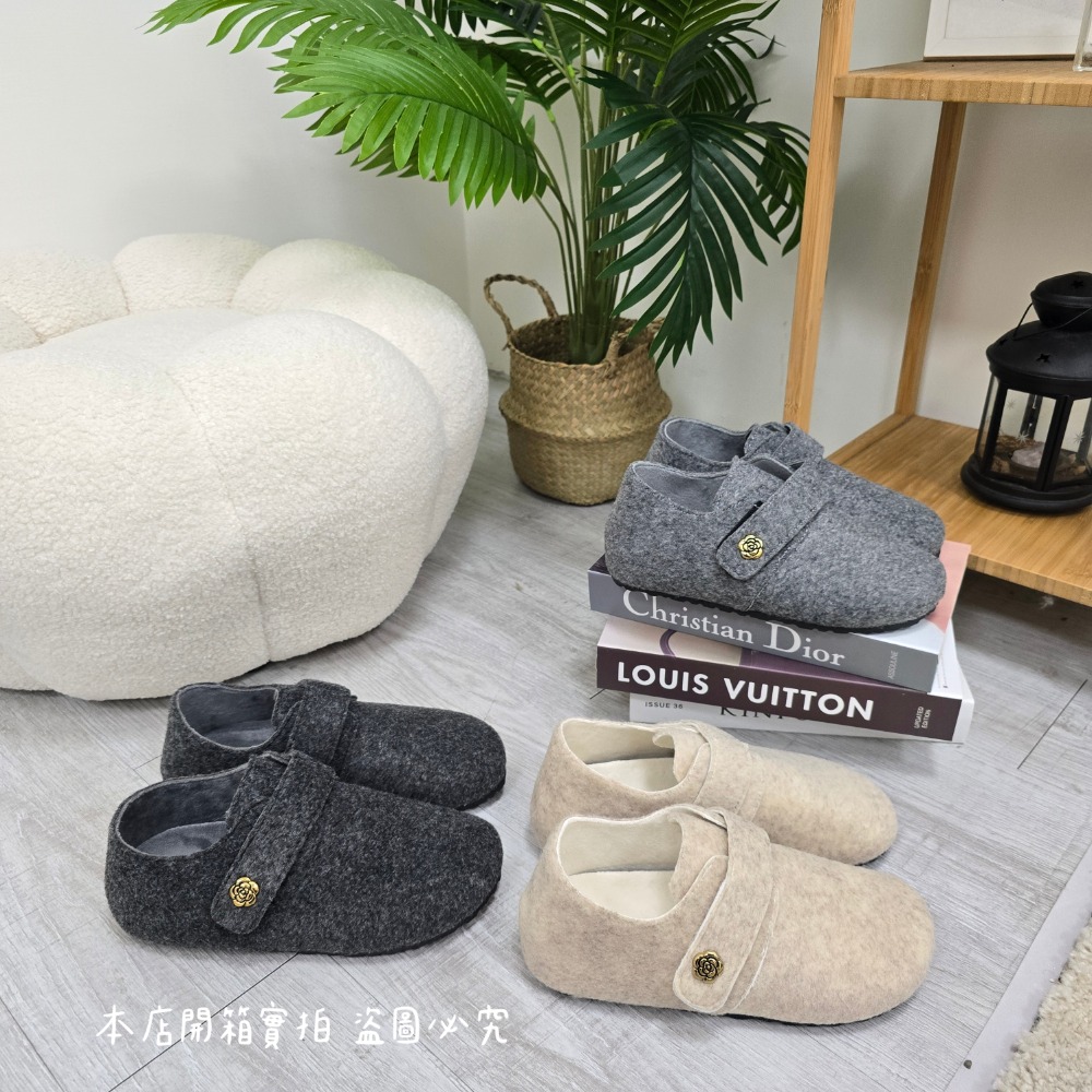 毛呢勃肯鞋【台灣現貨】毛毛鞋 厚底毛毛 雪靴 保暖鞋 內刷毛 鋪毛 保暖 勃肯鞋 毛鞋 9133-細節圖8