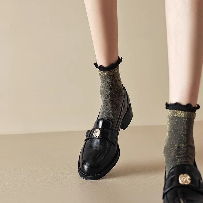 復古英倫風粗跟樂福鞋 山茶花 瑪莉珍鞋 小皮鞋 低跟娃娃鞋 芭蕾鞋 尖頭鞋 防潑水 瑪莉珍鞋 黑色 牛津鞋 G5033-細節圖5