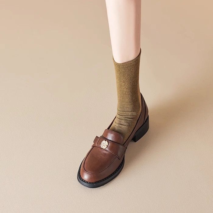 復古英倫風粗跟樂福鞋 山茶花 瑪莉珍鞋 小皮鞋 低跟娃娃鞋 芭蕾鞋 尖頭鞋 防潑水 瑪莉珍鞋 黑色 牛津鞋 G5033-細節圖8