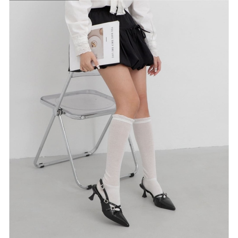 韓國同款 尖頭高跟 瑪莉珍後帶涼鞋 尖頭包後涼鞋 尖頭跟鞋 低跟鞋 尖頭鞋 高跟涼鞋 涼鞋 瑪莉珍鞋 H855-細節圖2