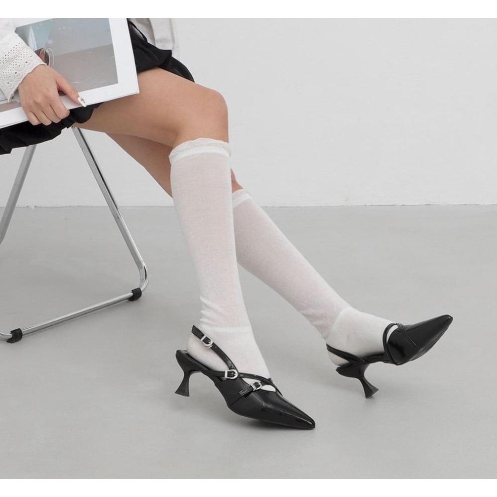 韓國同款 尖頭高跟 瑪莉珍後帶涼鞋 尖頭包後涼鞋 尖頭跟鞋 低跟鞋 尖頭鞋 高跟涼鞋 涼鞋 瑪莉珍鞋 H855-細節圖4