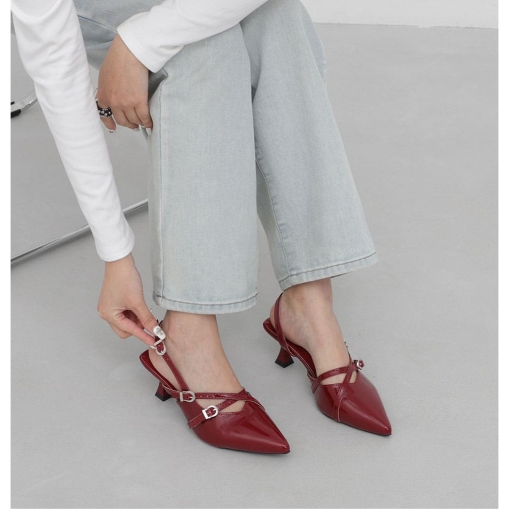 韓國同款 尖頭高跟 瑪莉珍後帶涼鞋 尖頭包後涼鞋 尖頭跟鞋 低跟鞋 尖頭鞋 高跟涼鞋 涼鞋 瑪莉珍鞋 H855-細節圖7