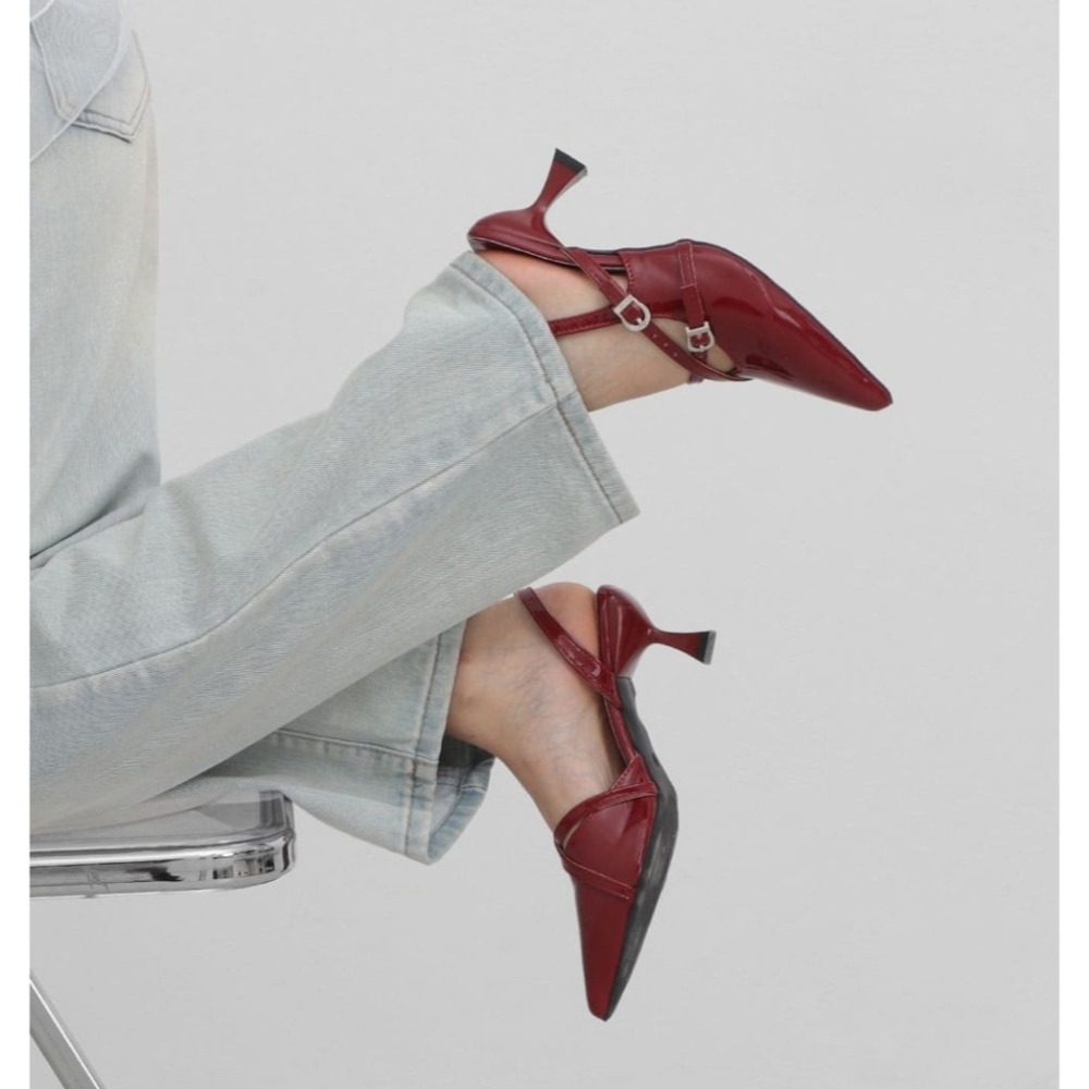 韓國同款 尖頭高跟 瑪莉珍後帶涼鞋 尖頭包後涼鞋 尖頭跟鞋 低跟鞋 尖頭鞋 高跟涼鞋 涼鞋 瑪莉珍鞋 H855-細節圖9