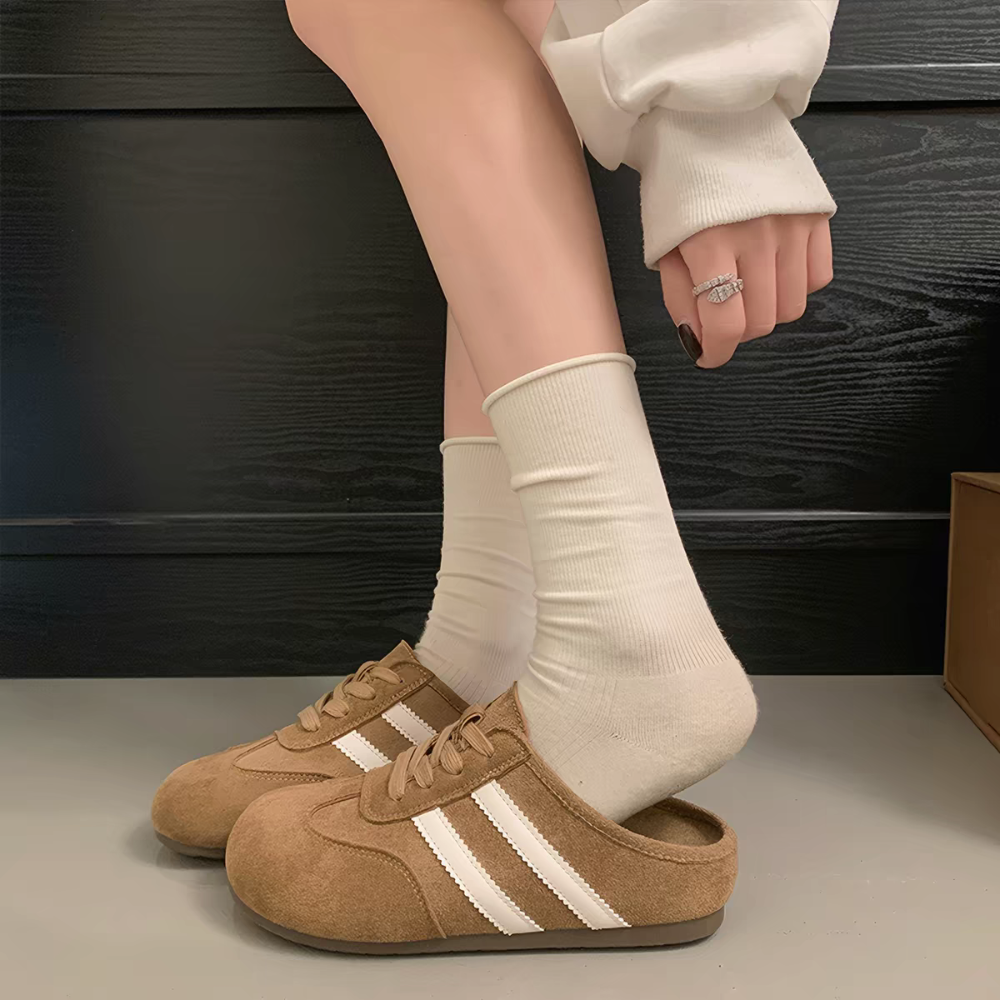 大尺碼42 韓國 韓版 質感 線條 麂皮 勃肯 包頭拖鞋 包鞋 美拉德 半拖 懶人鞋 穆勒鞋 小白鞋 休閒鞋 H7988-細節圖7