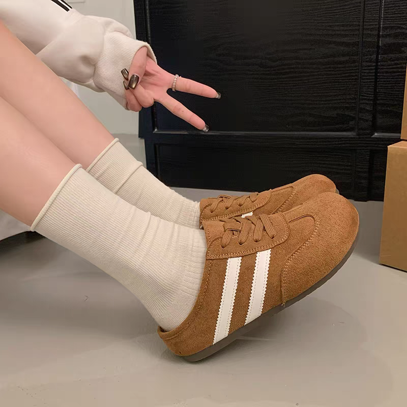 大尺碼42 韓國 韓版 質感 線條 麂皮 勃肯 包頭拖鞋 包鞋 美拉德 半拖 懶人鞋 穆勒鞋 小白鞋 休閒鞋 H7988-細節圖9