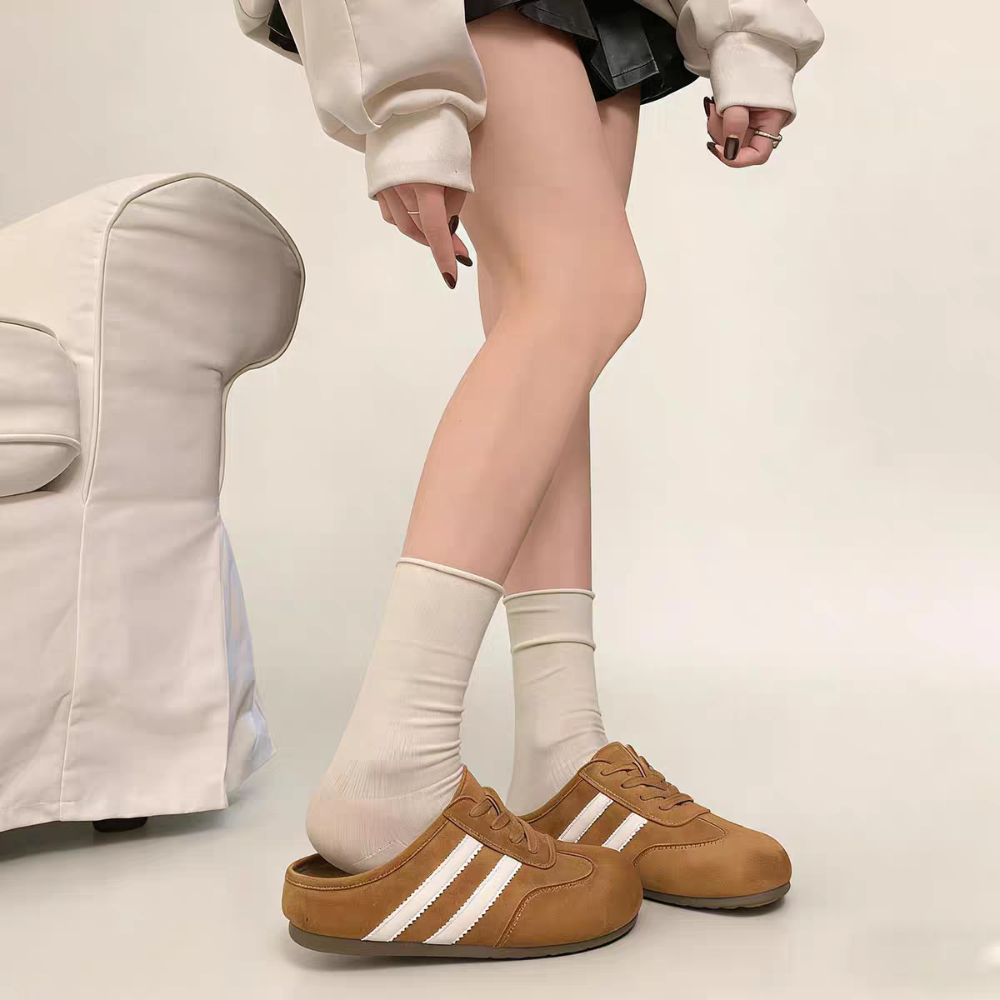 大尺碼42 韓國 韓版 質感 線條 麂皮 勃肯 包頭拖鞋 包鞋 美拉德 半拖 懶人鞋 穆勒鞋 小白鞋 休閒鞋 H7988-細節圖10