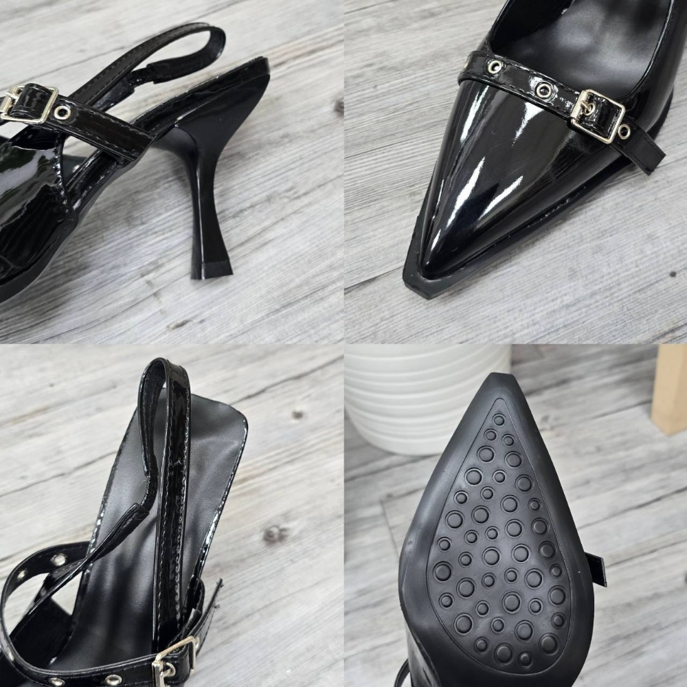 2026新款 法式尖頭高跟鞋 女 扣帶細跟涼鞋 貓跟鞋 顯瘦百搭 後空穆勒鞋 氣質名媛 職場通勤 黑色/米白 G3398-細節圖11