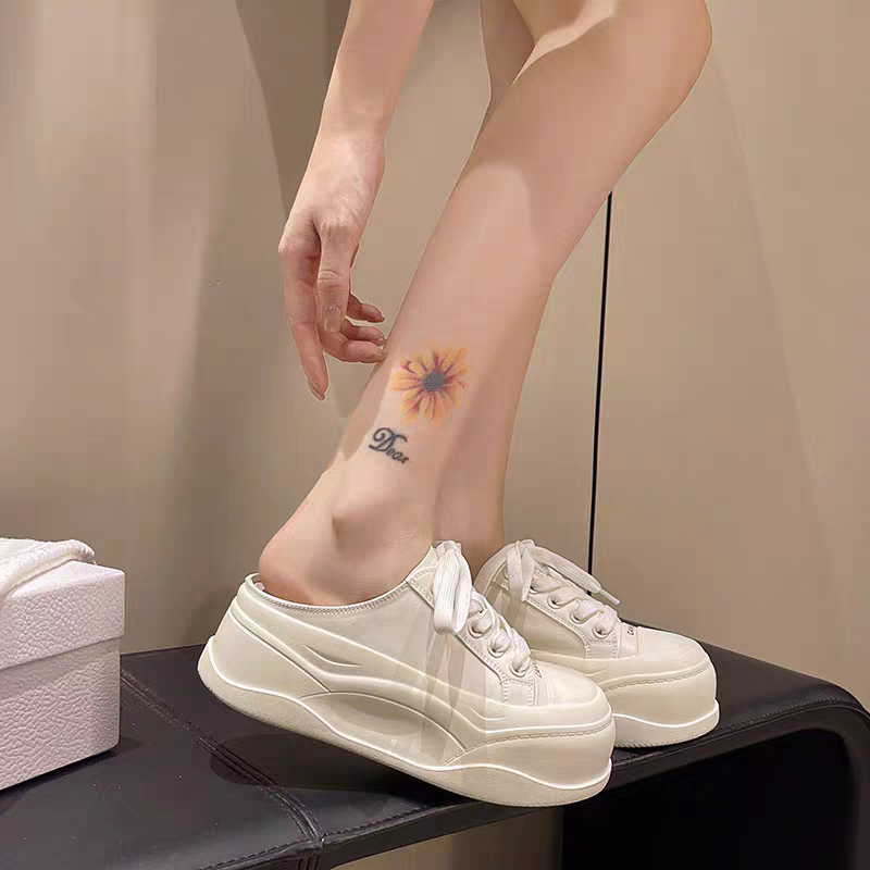 ​厚底半拖鞋 女 增高 帆布鞋 懶人鞋 穆勒鞋 2026 韓國 顯瘦 餅乾鞋 百搭 外穿 拖鞋 小白鞋 2616-1-細節圖5