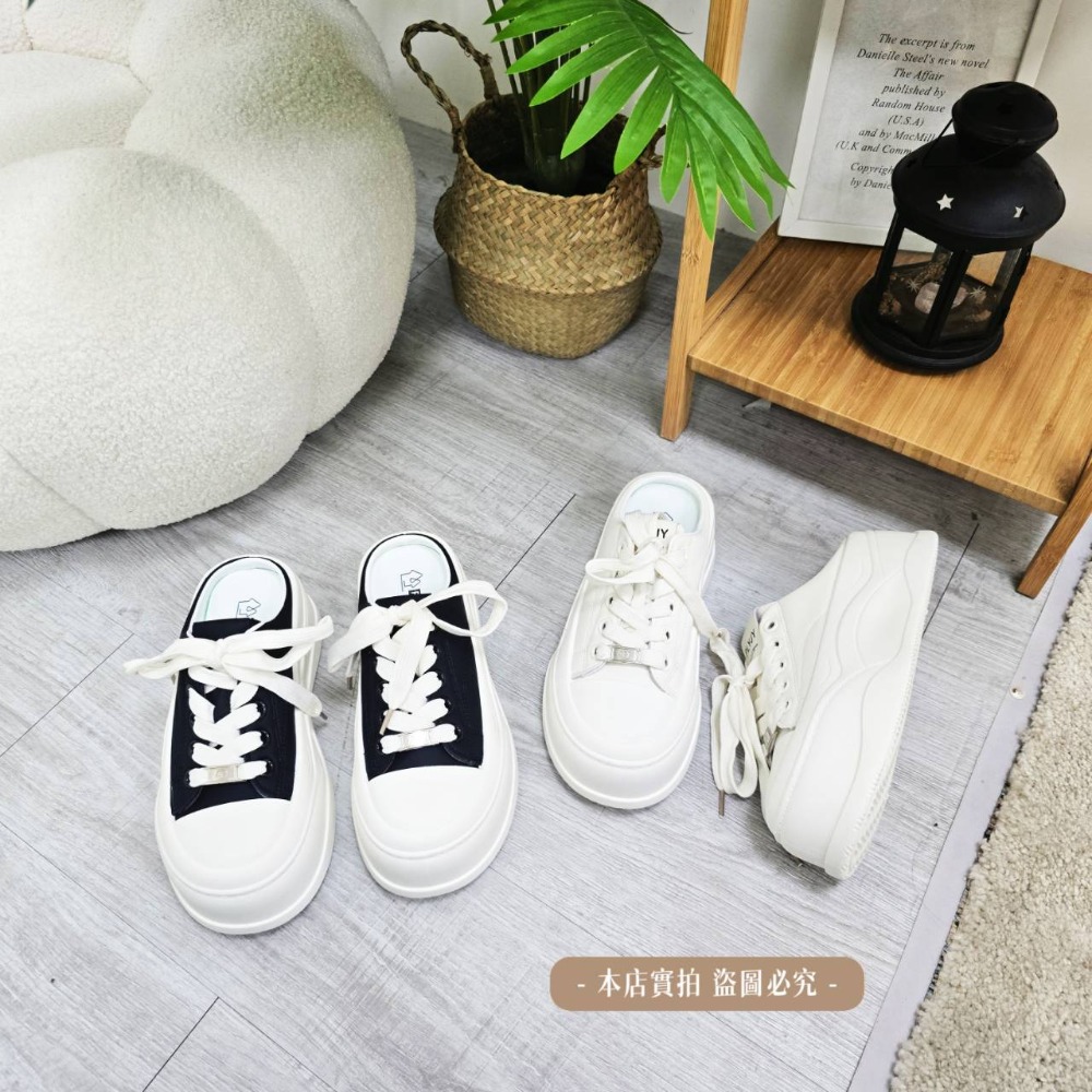 ​厚底半拖鞋 女 增高 帆布鞋 懶人鞋 穆勒鞋 2026 韓國 顯瘦 餅乾鞋 百搭 外穿 拖鞋 小白鞋 2616-1-細節圖6