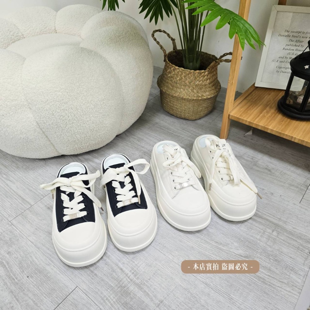 ​厚底半拖鞋 女 增高 帆布鞋 懶人鞋 穆勒鞋 2026 韓國 顯瘦 餅乾鞋 百搭 外穿 拖鞋 小白鞋 2616-1-細節圖7