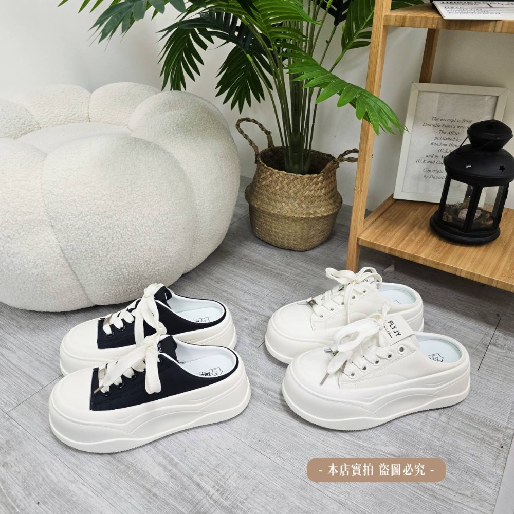 ​厚底半拖鞋 女 增高 帆布鞋 懶人鞋 穆勒鞋 2026 韓國 顯瘦 餅乾鞋 百搭 外穿 拖鞋 小白鞋 2616-1-細節圖8