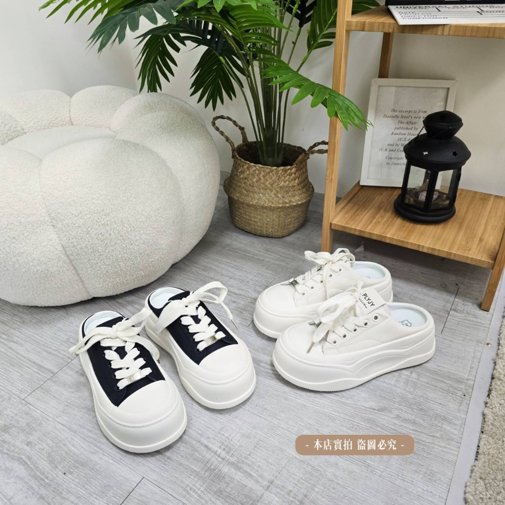 ​厚底半拖鞋 女 增高 帆布鞋 懶人鞋 穆勒鞋 2026 韓國 顯瘦 餅乾鞋 百搭 外穿 拖鞋 小白鞋 2616-1-細節圖9