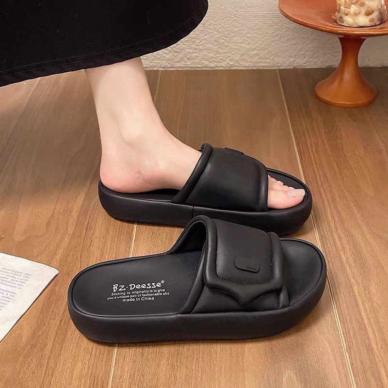 ​厚底拖鞋 女 麵包拖鞋 增高 顯瘦 涼拖鞋 一字拖 軟底 居家 外穿 黑色 杏色 學生 百搭 沙灘 輕量 室內 T36-細節圖3