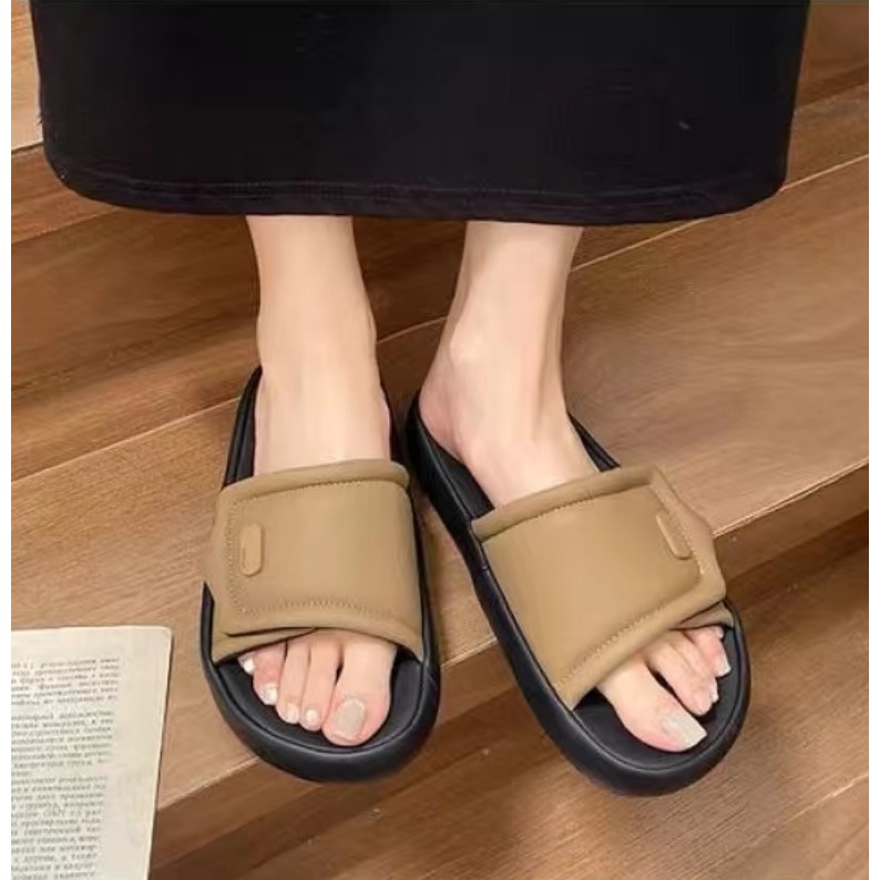 ​厚底拖鞋 女 麵包拖鞋 增高 顯瘦 涼拖鞋 一字拖 軟底 居家 外穿 黑色 杏色 學生 百搭 沙灘 輕量 室內 T36-細節圖7