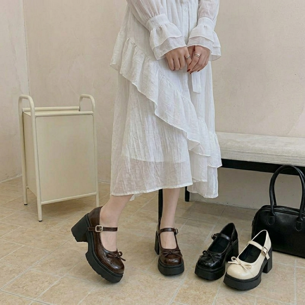 ​瑪莉珍鞋 女鞋 厚底鞋 增高鞋 圓頭 皮鞋 蝴蝶結 蘿莉塔 JK 制服鞋 粗跟 顯瘦 復古 韓系 氣質 黑色H3030-細節圖2