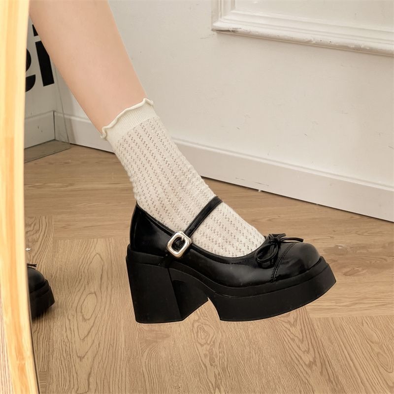 ​瑪莉珍鞋 女鞋 厚底鞋 增高鞋 圓頭 皮鞋 蝴蝶結 蘿莉塔 JK 制服鞋 粗跟 顯瘦 復古 韓系 氣質 黑色H3030-細節圖5