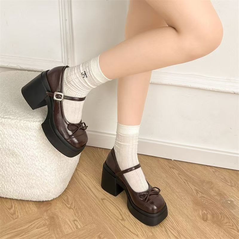 ​瑪莉珍鞋 女鞋 厚底鞋 增高鞋 圓頭 皮鞋 蝴蝶結 蘿莉塔 JK 制服鞋 粗跟 顯瘦 復古 韓系 氣質 黑色H3030-細節圖9