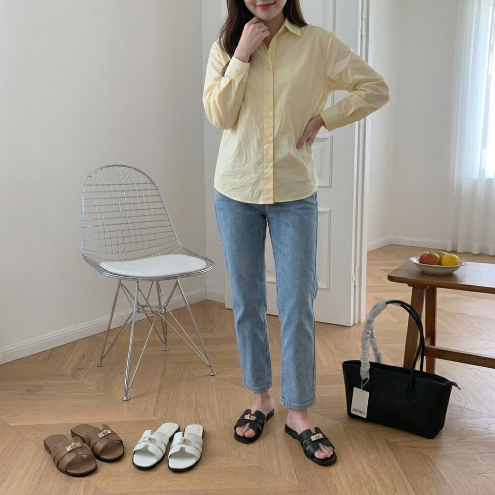 ​拖鞋 女鞋 涼拖鞋 平底涼鞋 H型 一字拖 懶人鞋 外穿 氣質 名媛風 法式 金屬扣 凱莉包同款 韓系 H5979-細節圖4