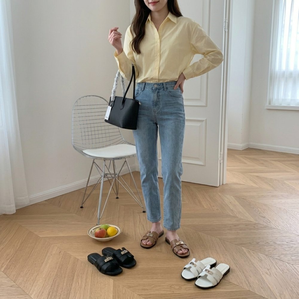 ​拖鞋 女鞋 涼拖鞋 平底涼鞋 H型 一字拖 懶人鞋 外穿 氣質 名媛風 法式 金屬扣 凱莉包同款 韓系 H5979-細節圖10