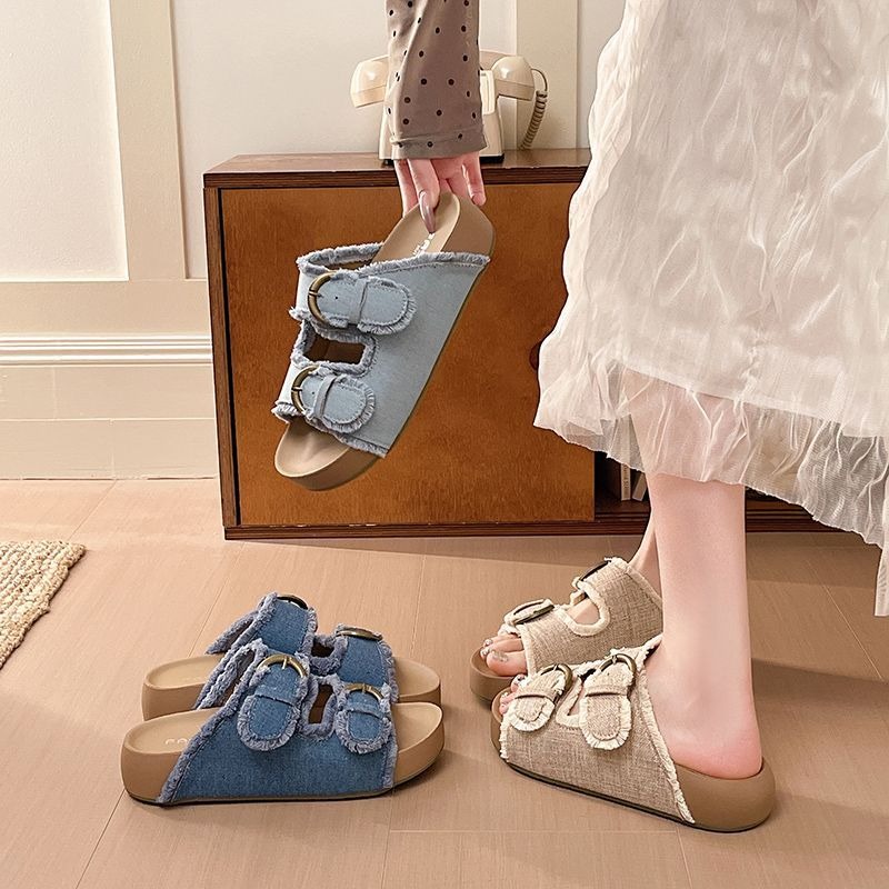 ​厚底涼拖鞋 女鞋 夾腳拖 抽鬚 丹寧 帆布 一字拖 懶人鞋 鬆糕鞋 增高 顯瘦 沙灘鞋 韓系 百搭 氣質 H8441-細節圖2