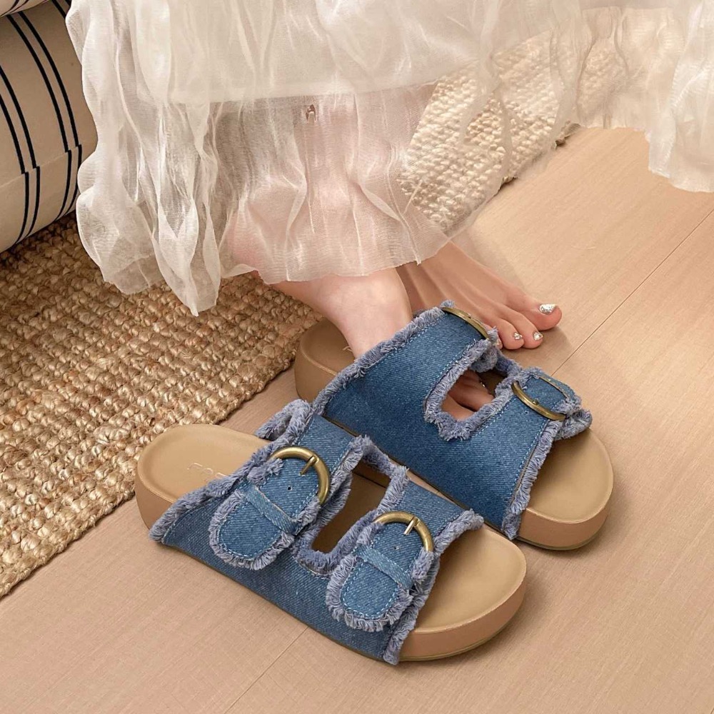 ​厚底涼拖鞋 女鞋 夾腳拖 抽鬚 丹寧 帆布 一字拖 懶人鞋 鬆糕鞋 增高 顯瘦 沙灘鞋 韓系 百搭 氣質 H8441-細節圖5