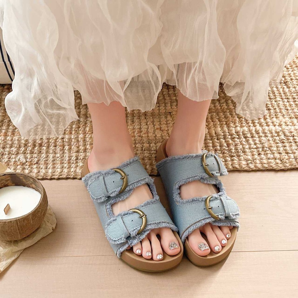 ​厚底涼拖鞋 女鞋 夾腳拖 抽鬚 丹寧 帆布 一字拖 懶人鞋 鬆糕鞋 增高 顯瘦 沙灘鞋 韓系 百搭 氣質 H8441-細節圖6