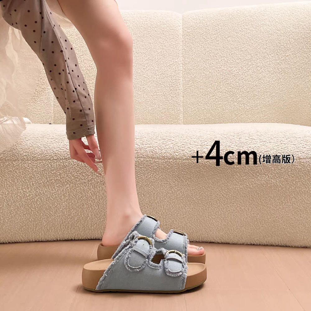 ​厚底涼拖鞋 女鞋 夾腳拖 抽鬚 丹寧 帆布 一字拖 懶人鞋 鬆糕鞋 增高 顯瘦 沙灘鞋 韓系 百搭 氣質 H8441-細節圖8