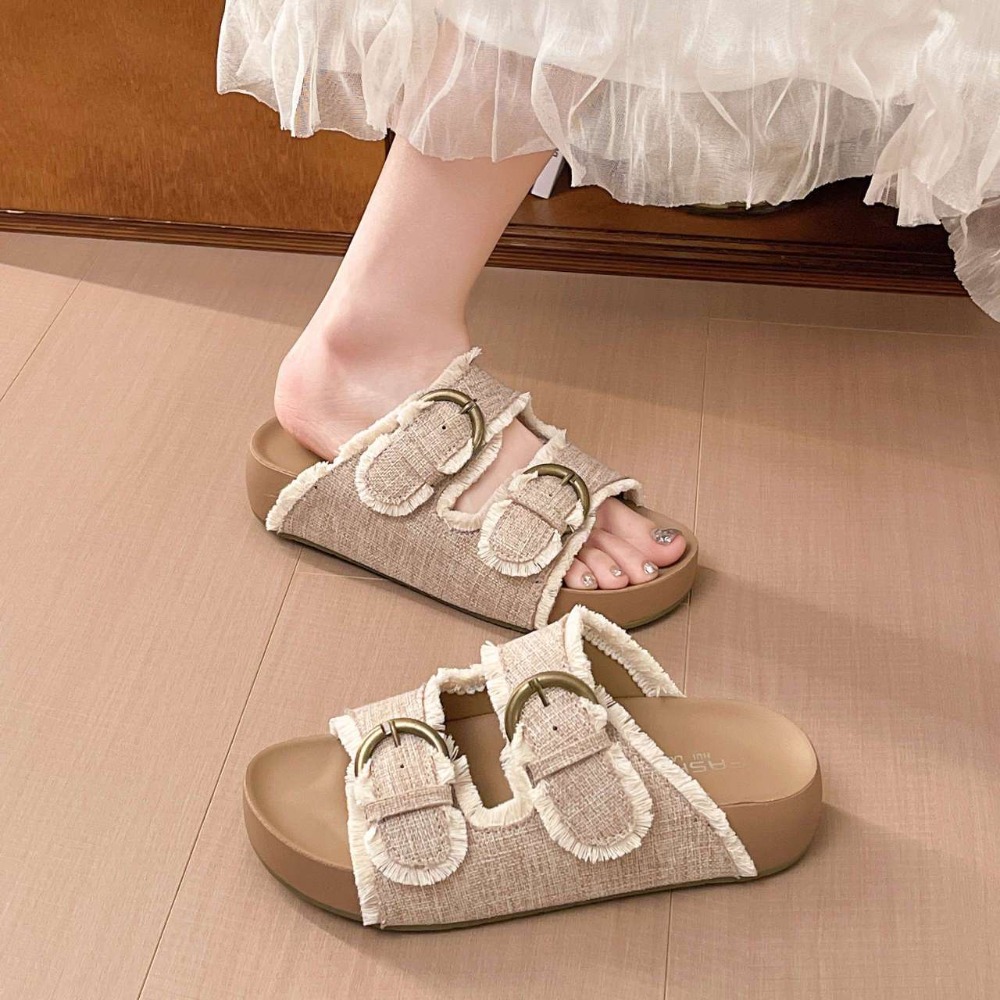 ​厚底涼拖鞋 女鞋 夾腳拖 抽鬚 丹寧 帆布 一字拖 懶人鞋 鬆糕鞋 增高 顯瘦 沙灘鞋 韓系 百搭 氣質 H8441-細節圖11