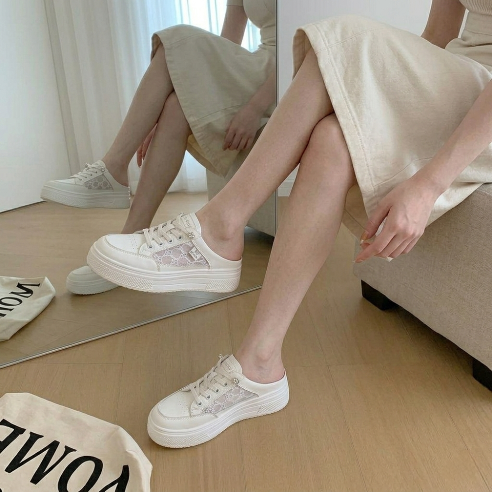小白鞋 女鞋 增高鞋 厚底鞋 菱格紋 鍊條 小皮鞋 鬆糕鞋 運動鞋 顯瘦 復古 氣質 韓版 網美 百搭 學生鞋H3488-細節圖8