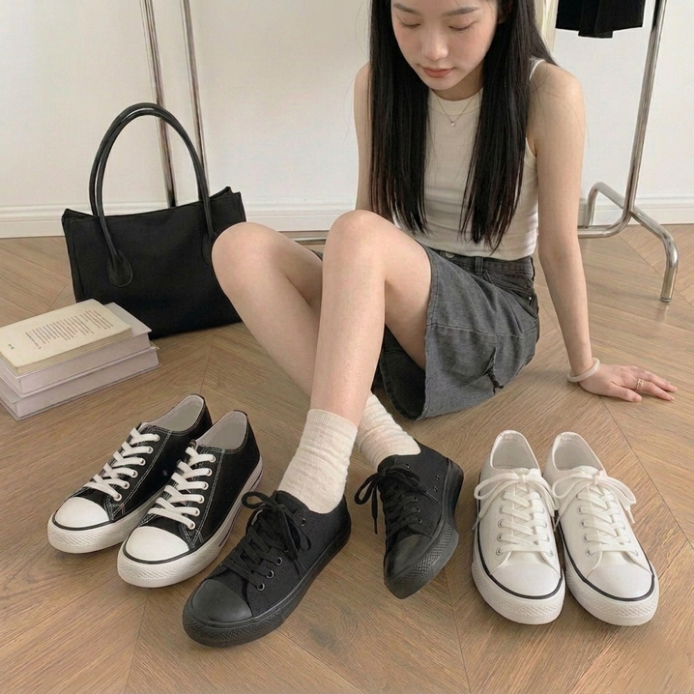 大尺碼46 基本款帆布鞋 小白鞋 小黑鞋平底 鞋子 懶人鞋 春季小白女鞋新款韓版帆布鞋女百搭學生平底休閒鞋白布鞋夏-細節圖8