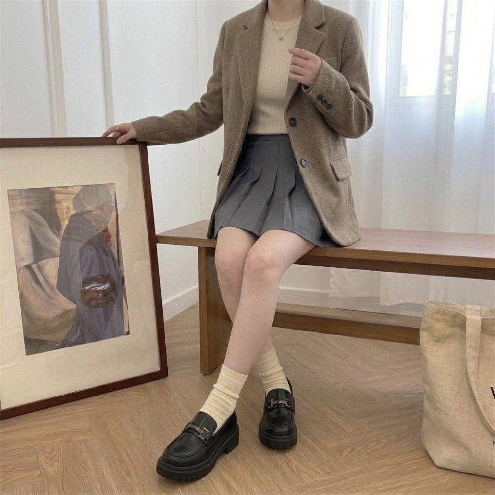 ​厚底樂福鞋 女 英倫風 小皮鞋 金屬扣 增高 顯瘦 黑色 粗跟 圓頭 瑪莉珍鞋 JK 制服鞋 韓版 學院風 1283-細節圖6