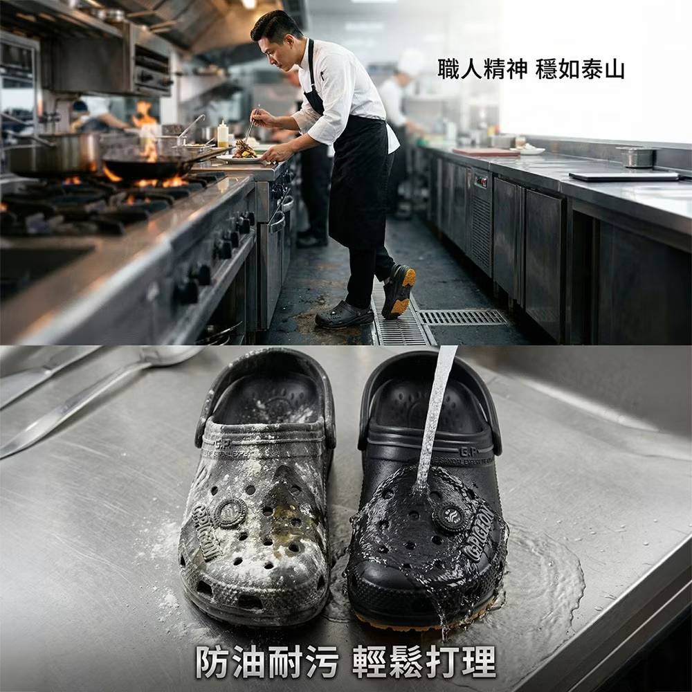 GP品牌 告別油滑跌倒 專業級強力防油止滑大底 排水洞洞鞋 廚師工作/居家休  A5338 AQUOS-細節圖4